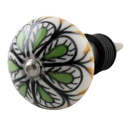 Pea Green Ceramic Floral Wine Stopper